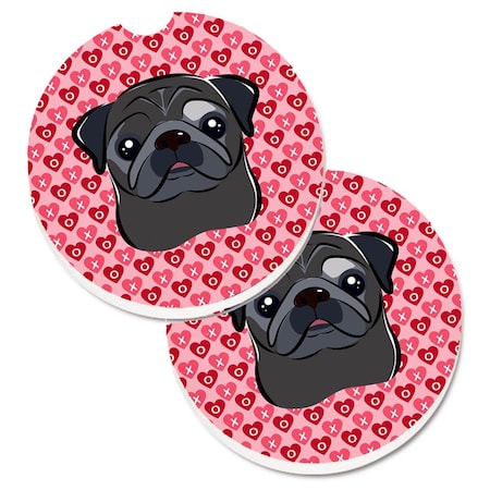 Carolines Treasures Black Pug Hearts Cup Holder Car Coasters - Set of 2 BB5333CARC